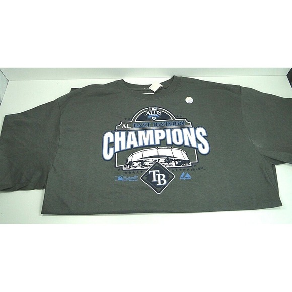 Majestic Other - Majestic Tampa Bay Rays 2010 AL East Champions‎ Mens T-Shirt Gray Size XL NWT